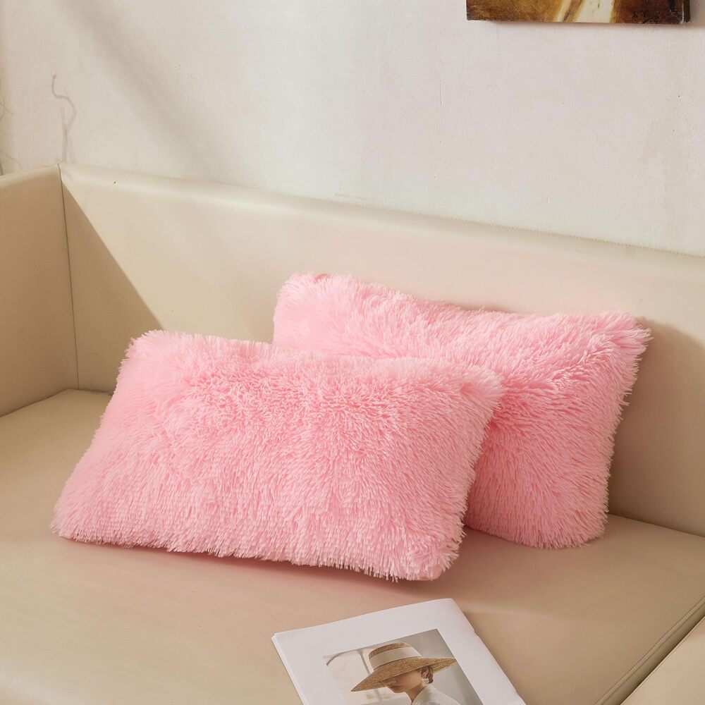 7356 12x20 Fluffy Faux Fur Lumbar Throw Pillow Covers Pack of 2, Shaggy